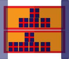 Shelving with boxes in red blue and orange color. vector