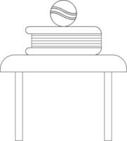 Black line art book with ball on table in flat style. vector