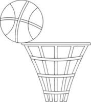 Flat style basket with ball in line art illustration. vector