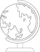 Earth globe in black line art illustration. vector