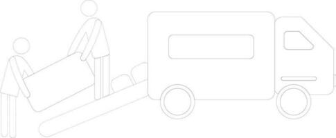 Character of line art man holding boxes loading in truck. vector