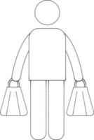 Character of black line art human holding bags. vector