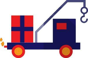 Red, orange and blue boxes with crane truck. vector