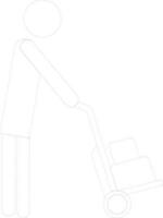 Character of black line art human holding trolley. vector