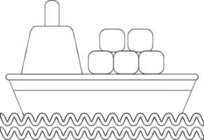 Black line art illustration of boxes in ship. vector