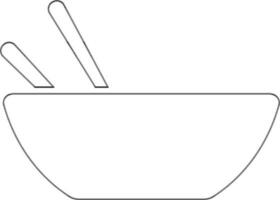 Black line art bowl with chopsticks on white background. vector