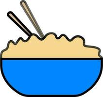 Blue bowl with chopsticks on white background. vector