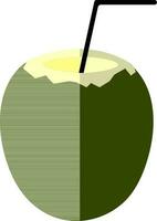 Green coconut with black straw. vector