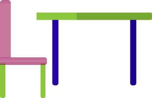 Table with chair in pink, green and blue color. vector