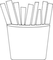 Black line art french fries in flat style. vector