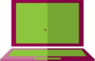 Pink and green laptop in flat style. vector