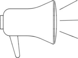 Black line art megaphone with rays on white background. vector