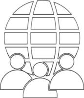 Character of black line art faceless user with earth globe. vector