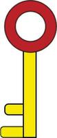 Black line art red and yellow key in flat style. vector