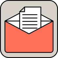 blanco y naranja correo o sobre icono en plano estilo. vector