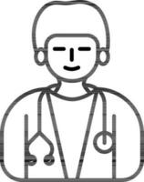 Flat style Male Doctor icon in black outline. vector
