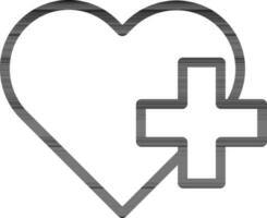 Black line art illustration of Medical heart icon. vector