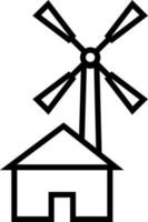 Post mill or Windmill icon in black line art. vector