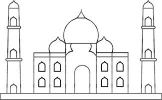 Taj Mahal Line Art Icon on White Background. vector