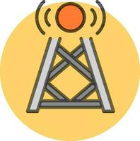 Signal tower icon on yellow round background. vector