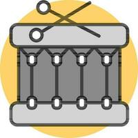 Gray Snare drum with stick icon in flat style. vector