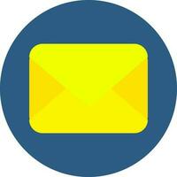 Yellow Envelope icon on blue round background. vector