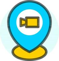 Video location tracking icon in blue and yellow color. vector