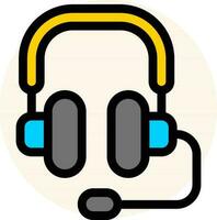 Headphone with mic icon in gray and yellow color. vector