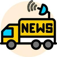 News media reporting satellite dish on bus icon or symbol. vector