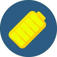 Yellow battery icon on blue circle background. vector