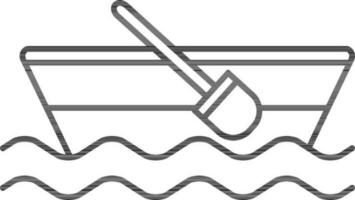 Boat with Paddle Icon in Black Line Art. vector