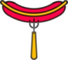 Sausage with fork spoon icon in red and yellow color. vector