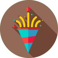 Colorful party popper icon on brown circular background. vector