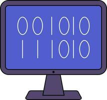 Flat Style Binary Code in Computer Screen. vector