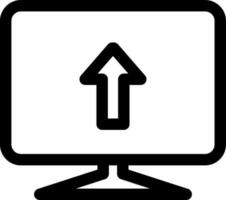 Upload or location arrow on computer screen icon in black line art. vector