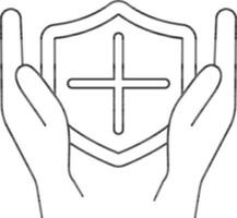 Line Art Illustration of Hands Holding Medical Shield Icon. vector