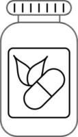 Ayurvedic Medicine Bottle Icon in Black Line Art. vector