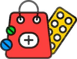 Colorful Medicine Shopping Bag Icon in Flat Style. vector