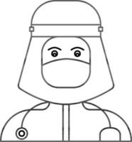 Doctor Character Wearing PPE Kit in Black Line Art. vector