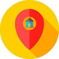 Red Home Location Point icon on yellow circle background. vector