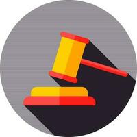 Red and Yellow Judge Gavel icon on purple circle background. vector