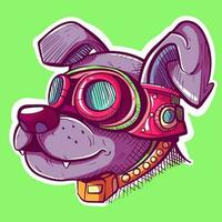 Digital art of a steampunk dog head wearing glasses. Conceptual futuristic design of a robotic animal with tech components. vector