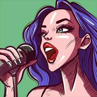 Digital art of a singer performing. Closeup of a live performer singing on the microphone. Avatar of a woman using her voice to sing on the mic. vector