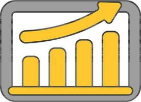 Yellow Growing Bar Graph with Arrow in Tablet Screen icon. vector
