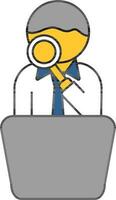 Man Search or Check Laptop with Magnifying glass icon. vector