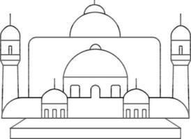 Black Line Art Mosque Icon in Flat Style. vector