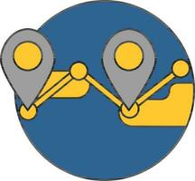 Blue and Yellow Global location icon in flat style. vector