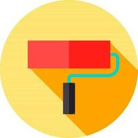 Red Paint Roller icon on yellow background. vector