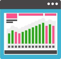 Financial Website or Bar Graph chart on web page icon in flat style. vector