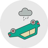 Inverted Car with Raining Cloud icon on gray round background. vector